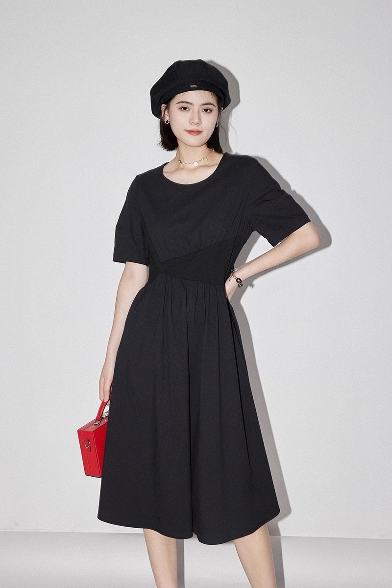 シック ヘップバーン スタイル リトル ブラック ドレス ラウンドネック ウエスト 半袖 ドレス 個性的 ワンピース 膝下 袖あり 半袖 5分袖 五分袖 ラウンドネック 襟なし シンプル カジュアル 12,551円