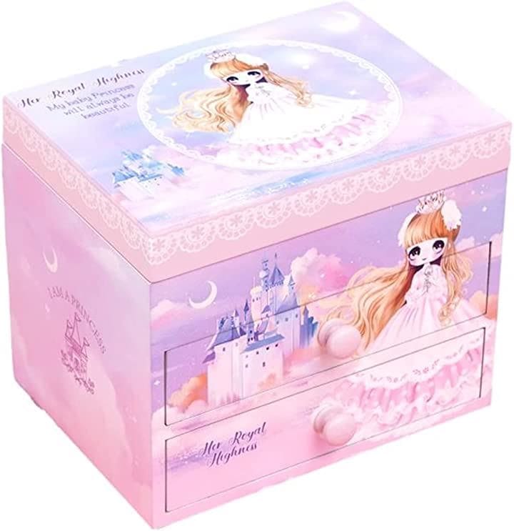 木製 子供用 オルゴール付 アクセサリー ケース ジュエリー ボックス 女の子 鏡付き おもちゃ箱(プリンセス)