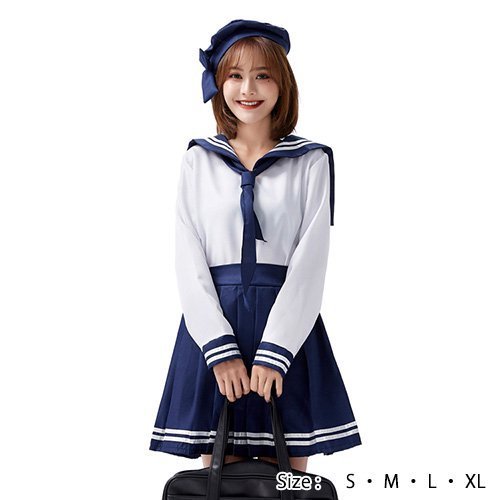 282コスプレ コスチューム 学制服 定番 シック ベーシック リボン ホワイト ｘ ネイビー S M L XL GRAXIA グラシア
