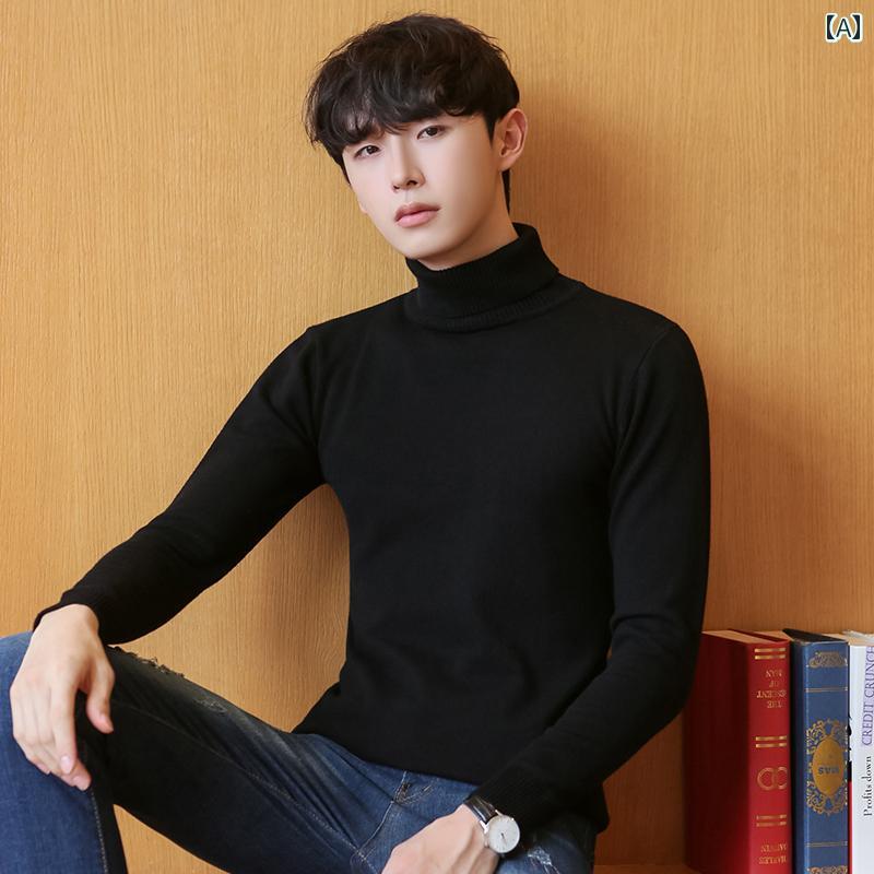 タートルネック メンズ セーター トップス おしゃれ シンプル 防寒 暖かい 長袖 秋冬 黒 グレー 白 無地 スリム 細身 薄手 涼しい 重ね着 大きめサイズ