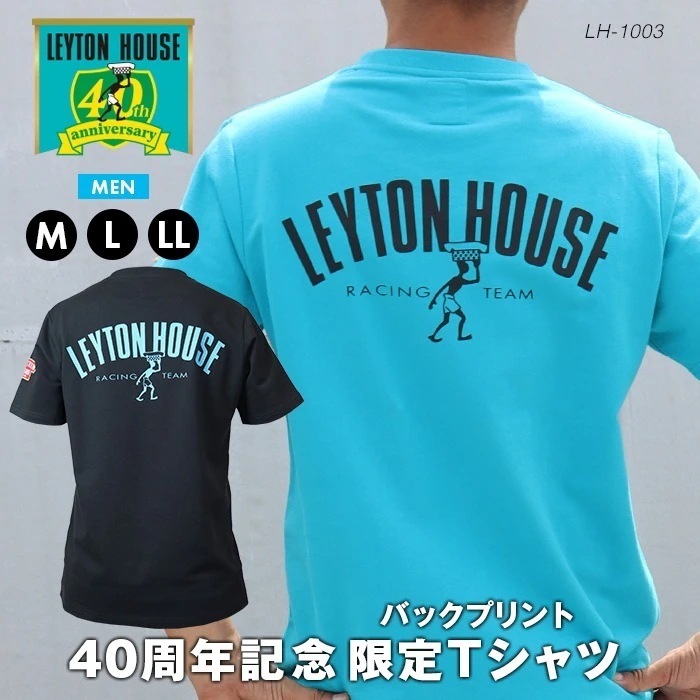 レイトンハウス 40周年記念 限定 レーシング 半袖 バックプリント ロゴ Tシャツ メンズ F1 モータースポーツ レトロ バブル レイトンブルー ブラック 紳士 男性