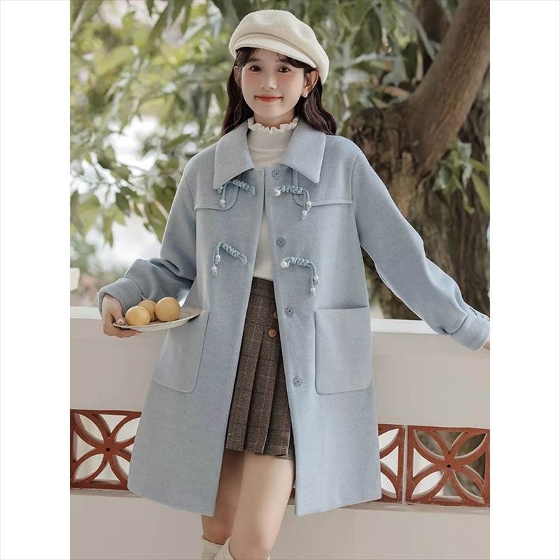 アウター レディース ダッフルコート ウールコート 羽織り ミドル丈 襟付き シングル パールボタン ポケット 大人可愛い きれいめ シンプル 大人 上品 おしゃれ お洒落 かっこいい こなれ感 存在