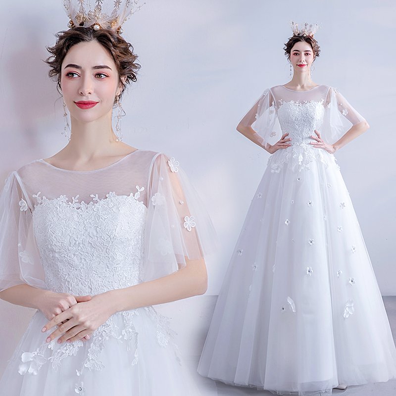 ウエディングドレス ロングドレス パーティードレス コンサート イブニングドレス 二次会 フォーマル 発表会 演奏会 安い 花嫁 結婚式 レース ホワイト