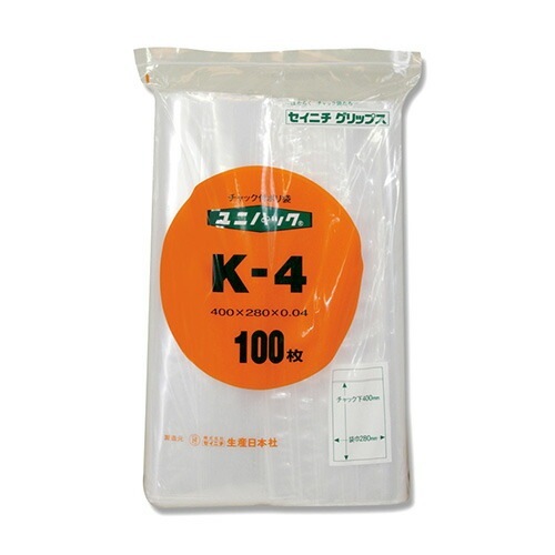 （まとめ買い）セイニチ チャック付きポリ袋 ユニパック K-4 400x280mm 100枚入 6651100 [x3]
