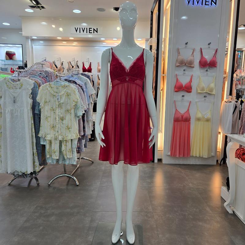 クチュールスパンコールジャガードレースモチーフフルスリップ FS977A-RED