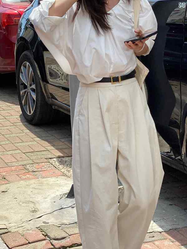 レディース ファッション おしゃれ 韓国ファッション ヨーロピアン 海外風 綺麗 上品 レディース 高級 クリーム スーパー 快適 ストレート ミルク ホワイト ゴールド バックル カジュアル パンツ