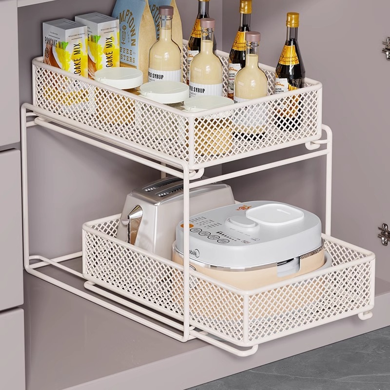 11 キッチンストレージラック料理調味料ポットキャビネット収納ラックプルアウトマルチファンクションプール下部シンクレイヤーラック