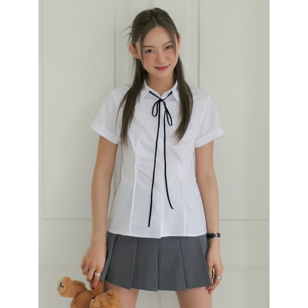 CITYBREEZE リンクルフリーカラー 半袖ラインシャツ WHITE