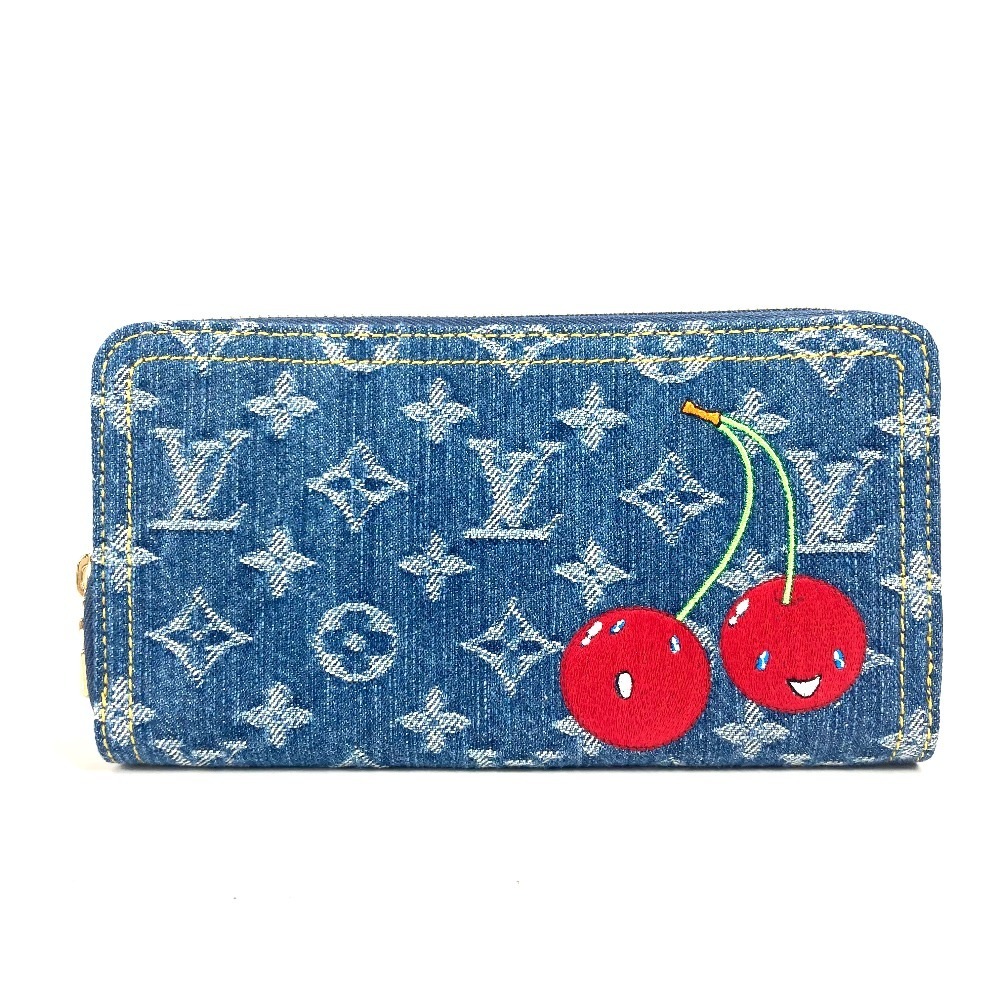 長財布 M23161 LV × TM ジッピー・ウォレット 村上隆コラボ モノグラムデニム チェリー ロングウォレット ラウンドファスナー 財布 モノグラムデニムキャンバス ブルー