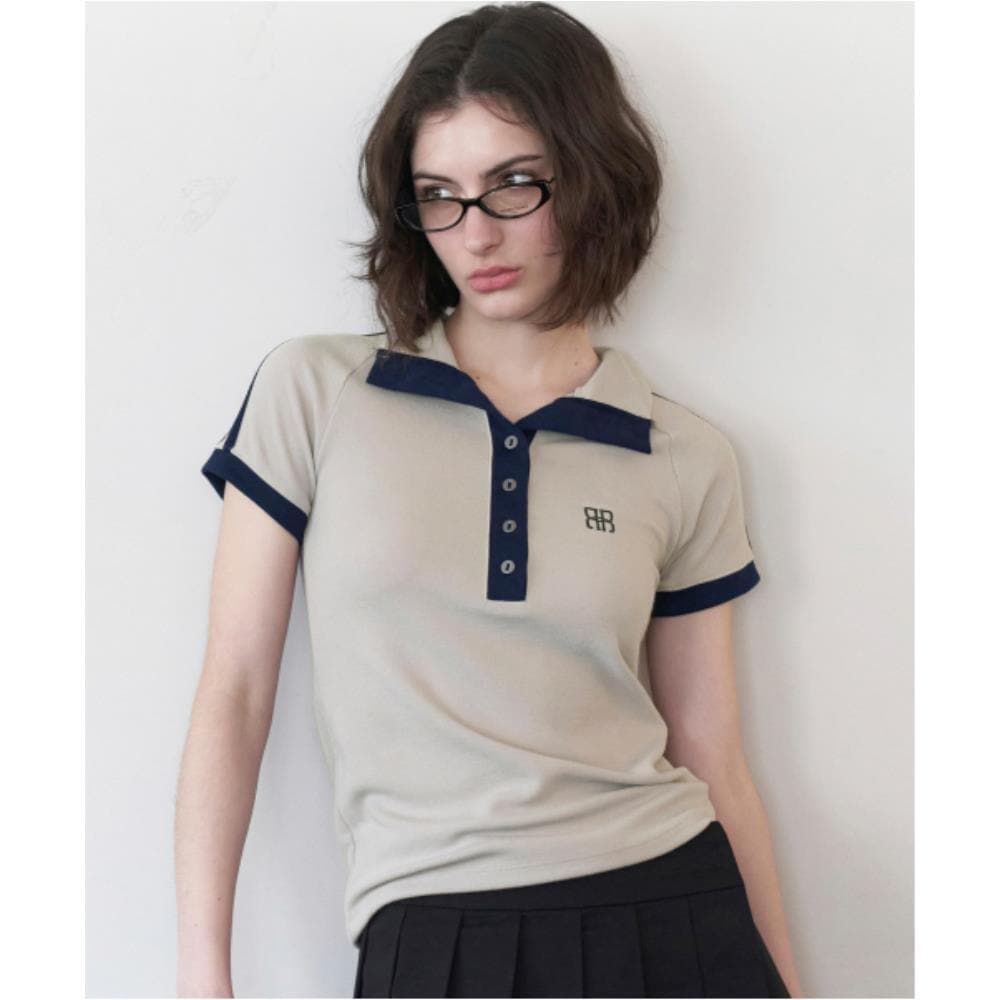 ROCKCAKE Button Turtleneck Top Beige RC24TP10100