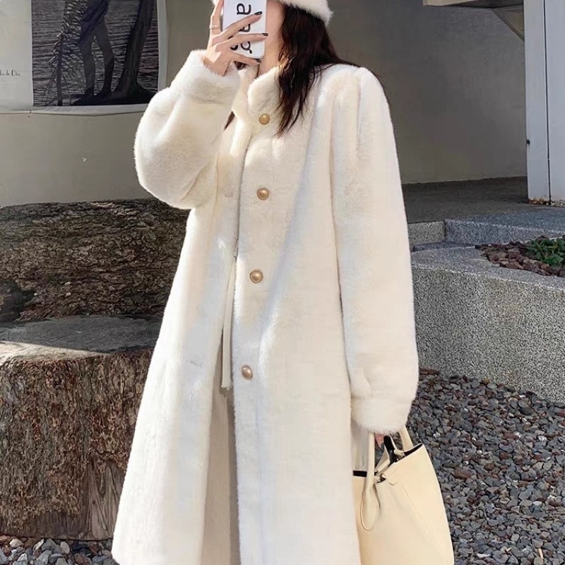 2025冬新作ラムウールコートレディースミドル丈厚手ワンピース環境に優しいレザーミンクベルベットコート