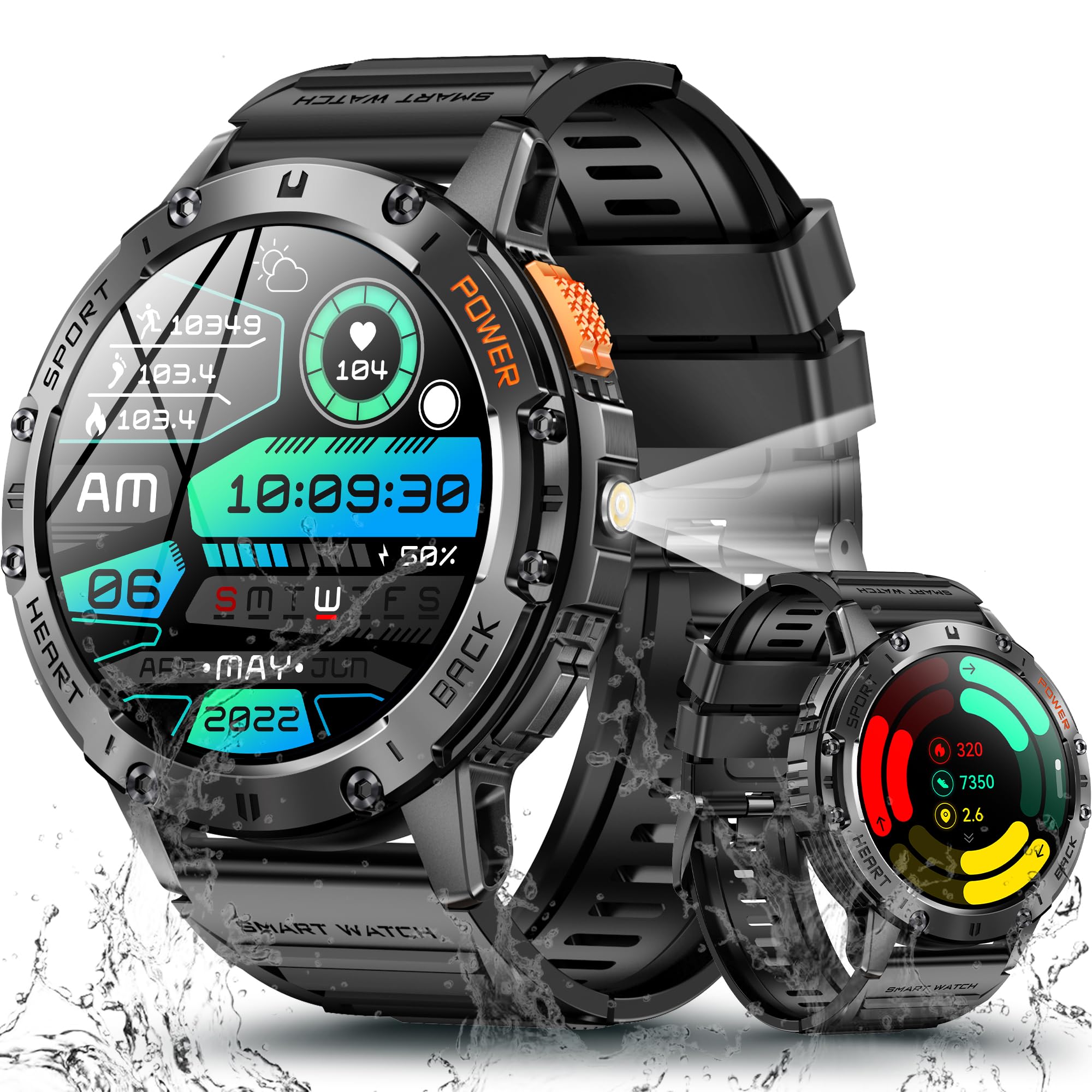 スマートウォッチ 【2025革新モデル 軍用規格&防水防塵耐衝撃】1.43インチAMOLED高精度画面 懐中電灯付き 通話機能付き 530mAh長持ちバッテリー iphone対応 アンドロイド対応 メ 7,924円