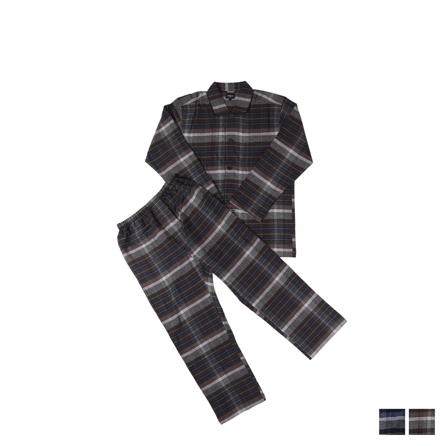 ルームウェア 部屋着 パジャマ セットアップ メンズ ナイトウェア 長袖 テーラード ネイビー ブラウン