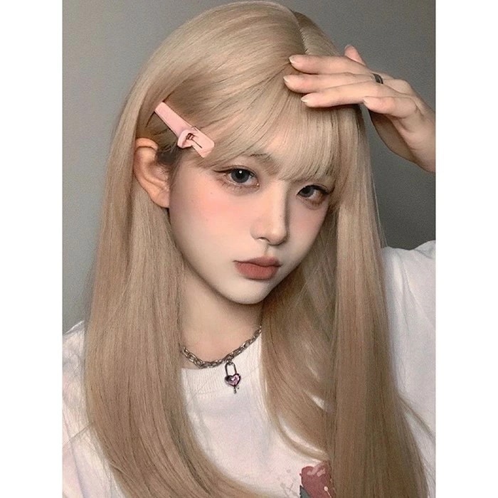 ウィッグ フルウィッグ 長髪 ゴールド ロング ストレート ロングウィッグ ぱっつん前髪 前髪あり ハロウィン 原宿風 かつら コスプレ 可愛い コスチューム 仮装 大人用 普段使い 文化祭 イベント