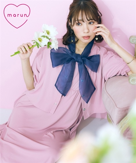 ロングマキシ丈/半袖 大きいサイズ ワンピース＋カーディガンセットアップ marun