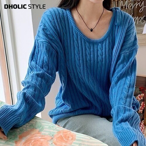 ショルダーリボンケーブルUネックニット・p631832