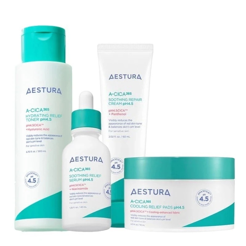 エイシカ365 4点 ニキビ スキンケアセット(パッド 60枚+トナー200ml+セラム40ml+クリーム60ml) / 韓国 人気 夏 ほてり クールダウン ニキビ 赤み 鎮静 セット