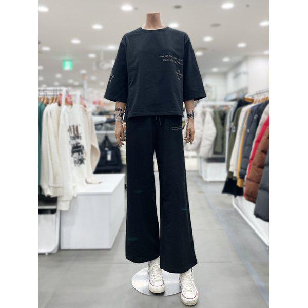 女性用 星プリント 7分袖Tシャツ_セットアップ上(JR1TSF816BK)_DG