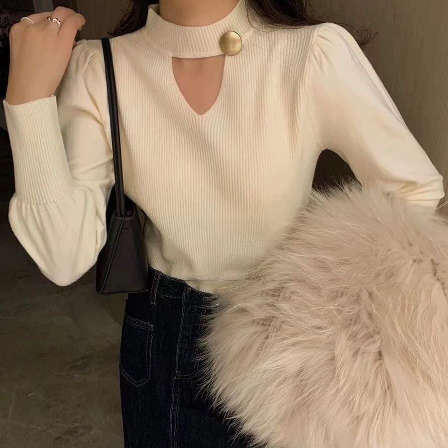 メガ割人気なリブニット スウェット カシミヤタッチベーシックニット ニットカーディガン アンダーウェア セクシー トップス レディース 着痩せ 感