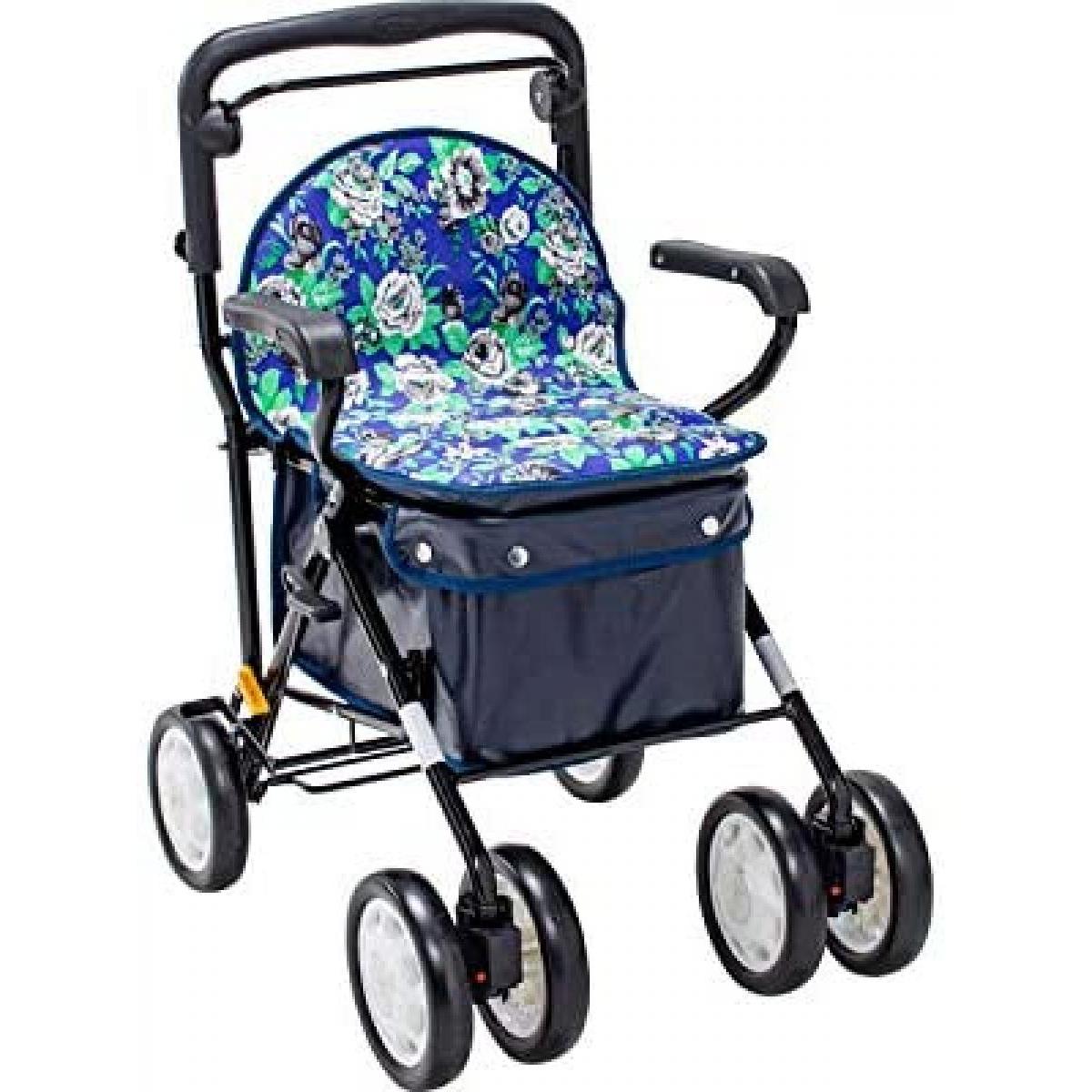 マキテック ボックスタイプ シルバーカー ノーブルプラス 青花柄 NBP-2BF　耐荷重100kg ハンドブレーキ付
