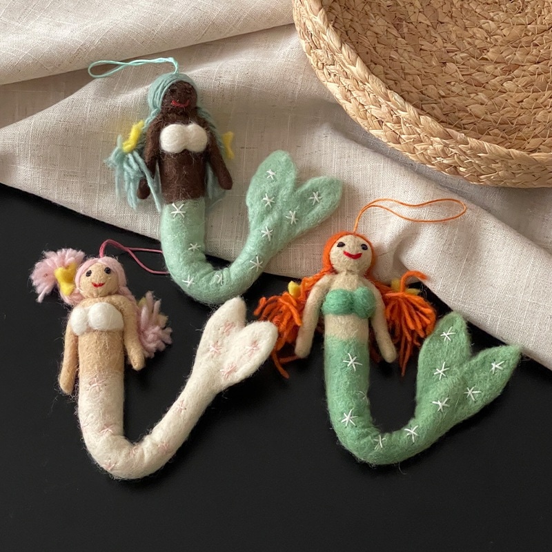 可愛い人魚姫羊毛フェルトバッグストラップ手作り立体動物人形アクセサリー小人数バッグ掛けアイデアギフト