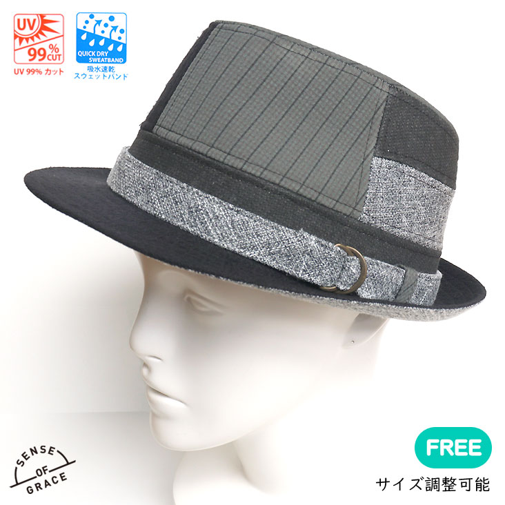 SENSE OF GRACE センスオブグレース 中折れハット SEIWA ROMI HAT 和 パッチワーク 吸水速乾スエットバンド サイズ調整可能 UVCUT99％ 帽子 ISH151H-015