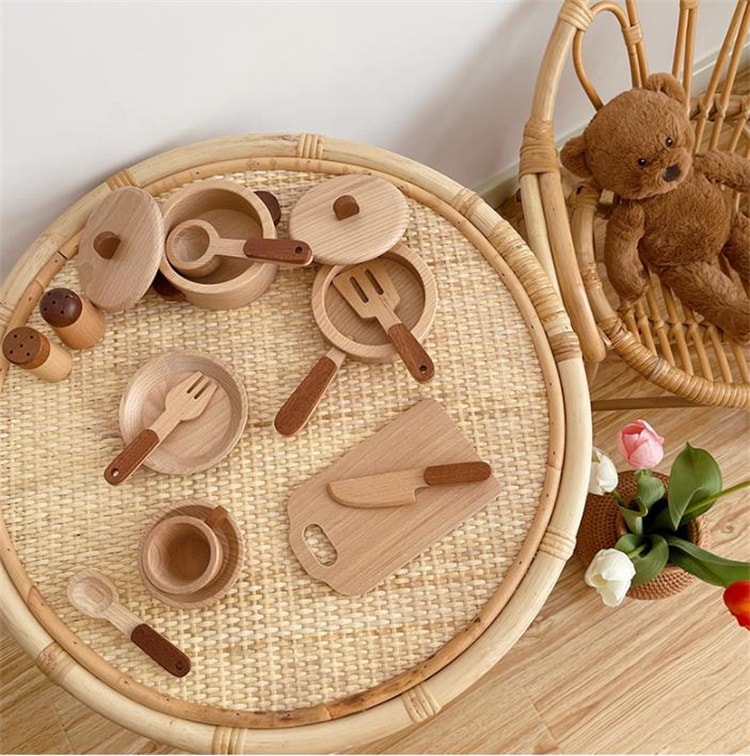 INSスタイル 原木 子供のままごと 調理器具のシミュレーション 食器のシミュレーション 野菜のシミュレーション 果物のカット 木製おもちゃ 台所おもちゃ ロールプレイングおもちゃ