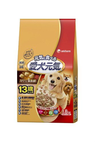 即日発送！ （まとめ買い）愛犬元気 13歳以上用 ささみ・ビーフ・緑黄色野菜・小魚入り 1.8kg 犬用 ドッグフード 【×3】