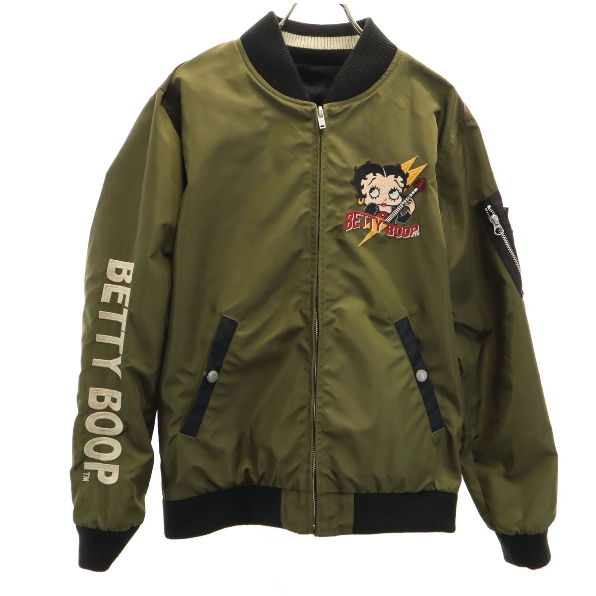 LOW BLOW KNUCKLE ローブローナックル BETTY BOOP ベティブープ コラボ リバーシブル MA-1 ジャケット M カーキ メンズ 古着