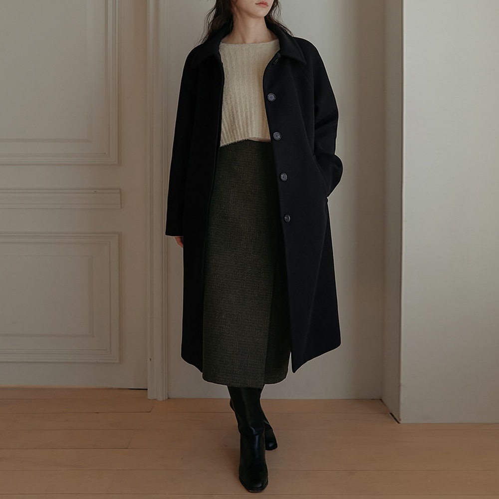 ウールブレンド比翼ラグランコート