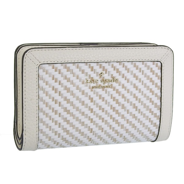ケイトスペード ニューヨーク 二つ折り財布 レディース L字ファスナー ホワイト ベージュ アウトレット kate spade new york lena two tone straw kk925-1