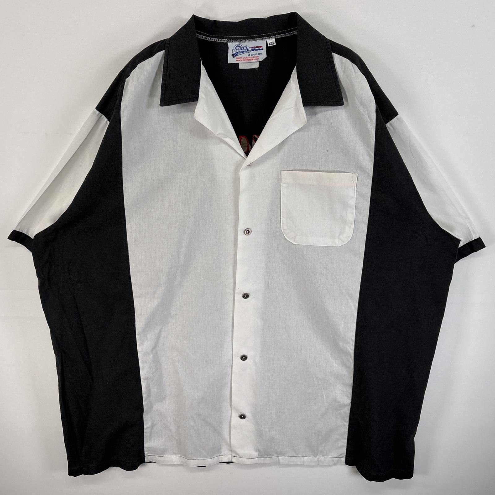 古着 90s/90年代 クルージンUSA 半袖シャツ ボーリングシャツ チェーンステッチ 染み込み バック プリント XXL ホワイト系 ツートン メンズ