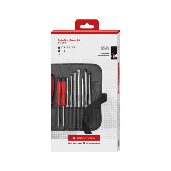 PB SWISS TOOLS ピービースイスツールズ 9本組 差替式ドライバーセット ロールケース（ブラック）付 ペーパーボックス入 8218.BKCBB