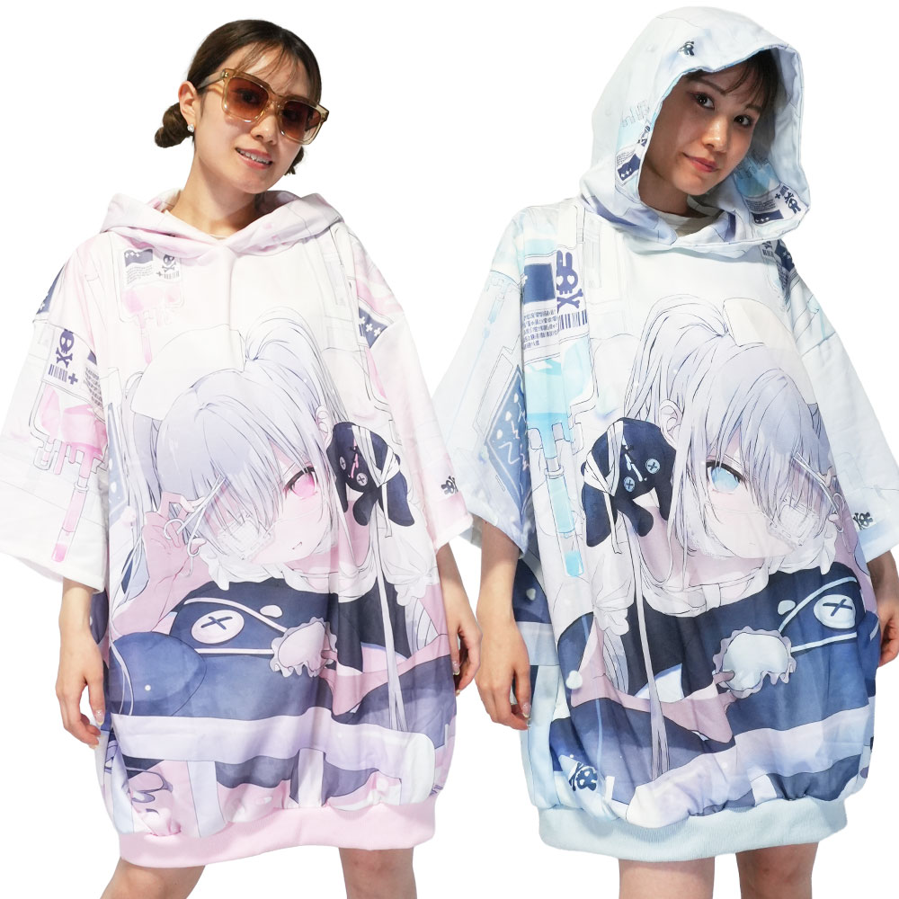 [半袖]おてあて パーカー 原宿系 原宿 ファッション 病みかわいい 病みかわ ナース 女の子 イラスト パステル 天使 jr-553-129