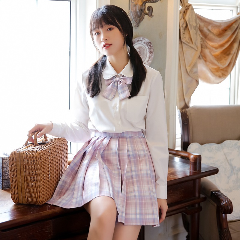 しわになりにくい新しいjk学生ユニフォームスカートハイウエストピンクチェック柄日本のプリーツスカート 21年激安
