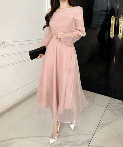 (結婚式)オフショルダーロングワンピース