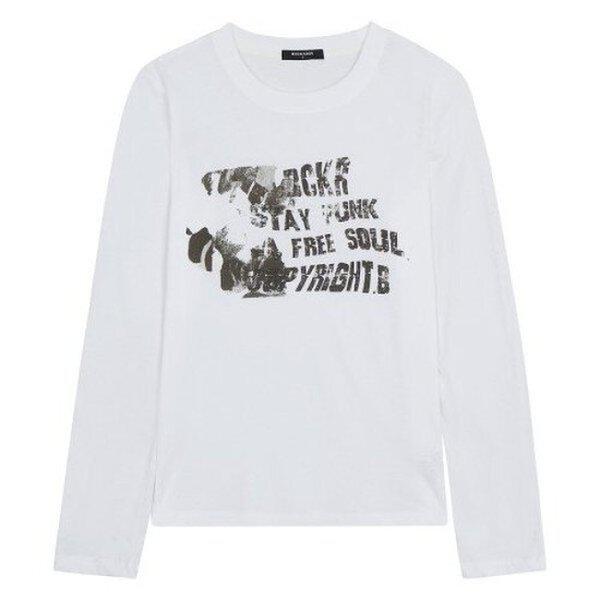 女性用コットンアートワークラウンドネック長袖Tシャツ(B233TS510P)_BP