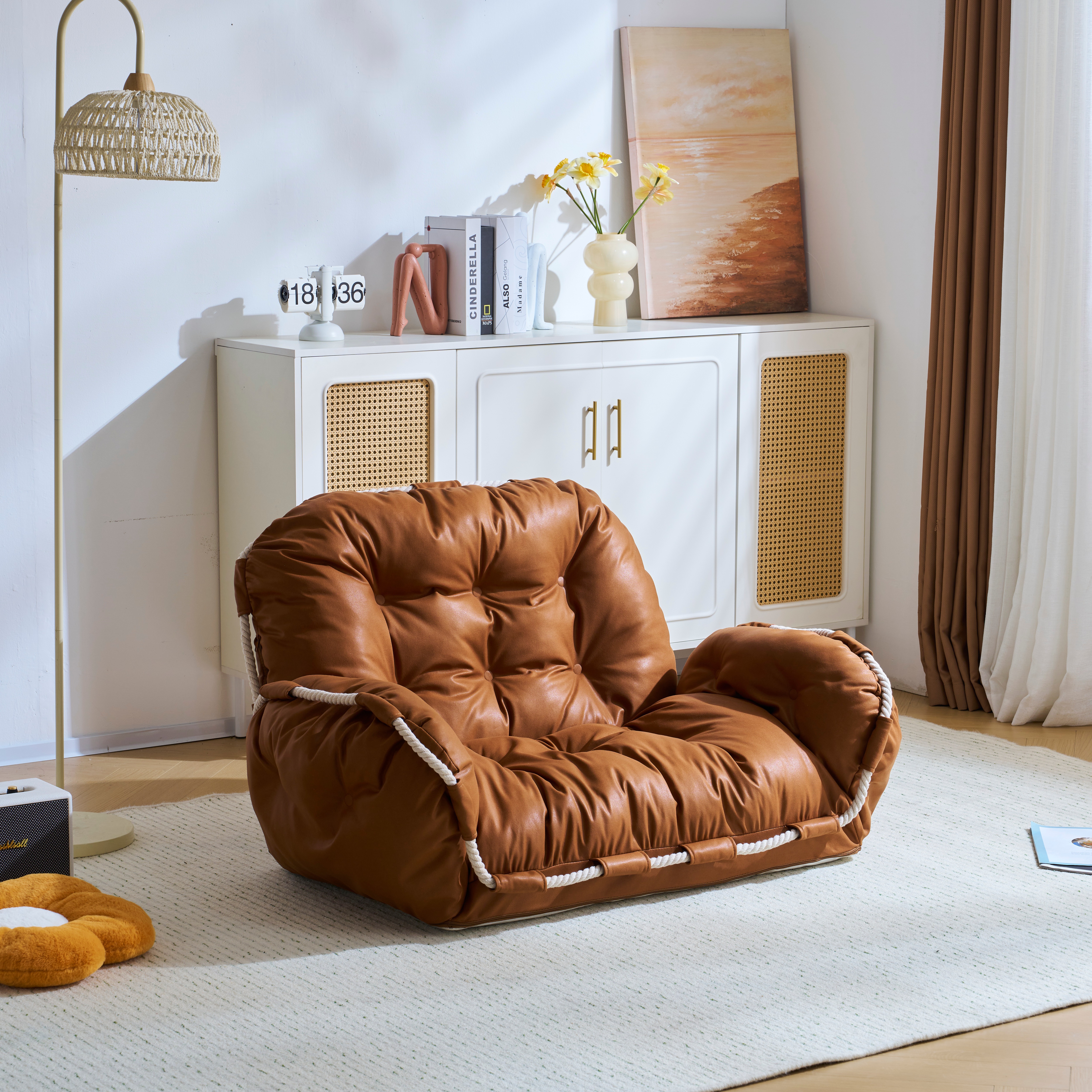 ソファ 1人掛け　ローソファー リクライニング コンパクト　肘付き クッション 背もたれ6段階調整 肘掛け3段階調整　フロアソファ 完成品