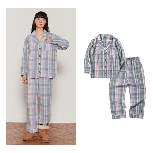 [BTS ジョングク 着用] ロゴ プラネル パジャマ_GREEN CHECK/防弾少年団ファッション 韓国人気ファッション