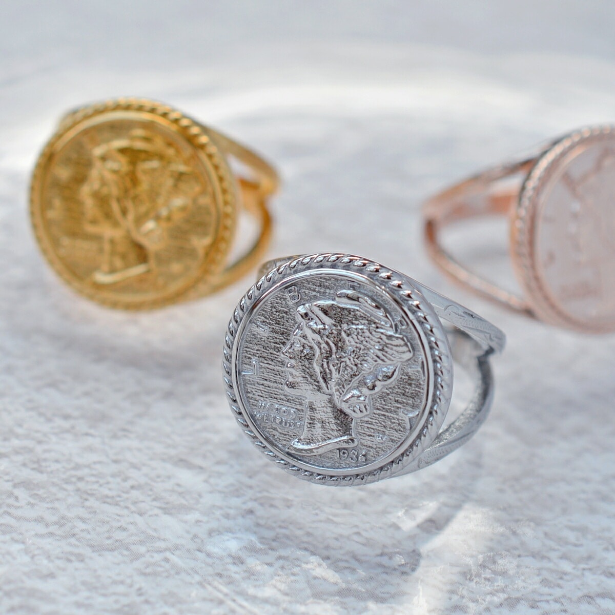 ハワイアンジュエリー コイン リング サージカルステンレス316L ユニセックス スクロール