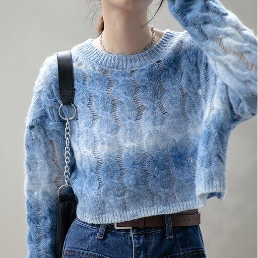 ワンカラー トップス ニット セーター プルオーバー 春 秋 かわいい きれいめ カジュアル ショート ショート丈 長袖 ボリューム袖 萌袖 Uネック ラウンドネック BIGシルエット ストレート ケ