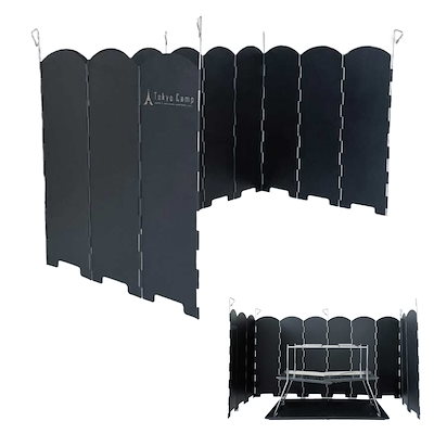 他サイト： Tokyo Camp 焚き火台 ウインドスクリーン 他メーカー対応 風防 重厚感あるスチール製 風防板 キャンプ 焚き火 リフレクター 反射板 アウトドア 風よけ 黒 40cm 収納袋付きの商品画像