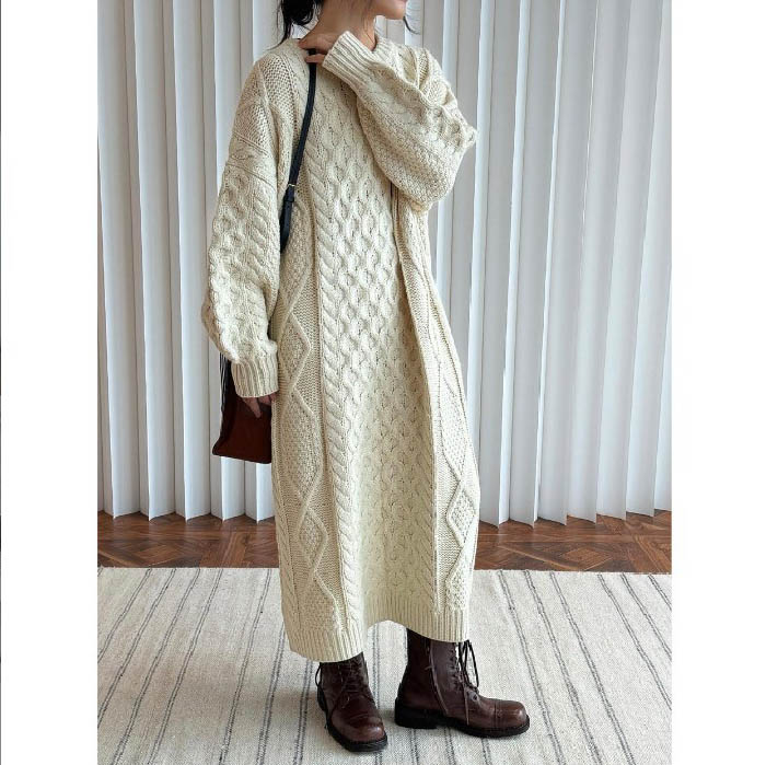 ワンピース レディース 秋冬 ロングニット ニットワンピース タイト 長袖 セーター プルオーバー ケーブル編み 暖か 可愛い スリット カジュアル 着瘦せ 着心地 ゆったり シンプル 通勤 普段