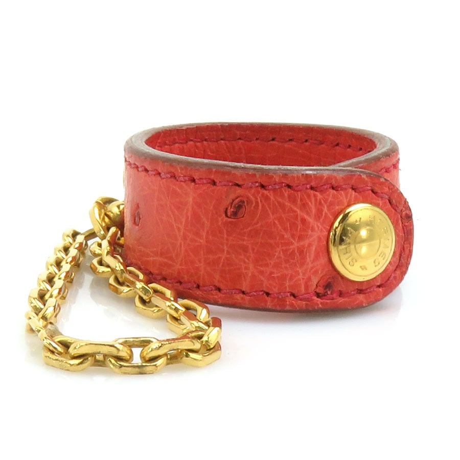 エルメス HERMES グローブホルダー オーストリッチ ピンク ゴールド レディース h30991g