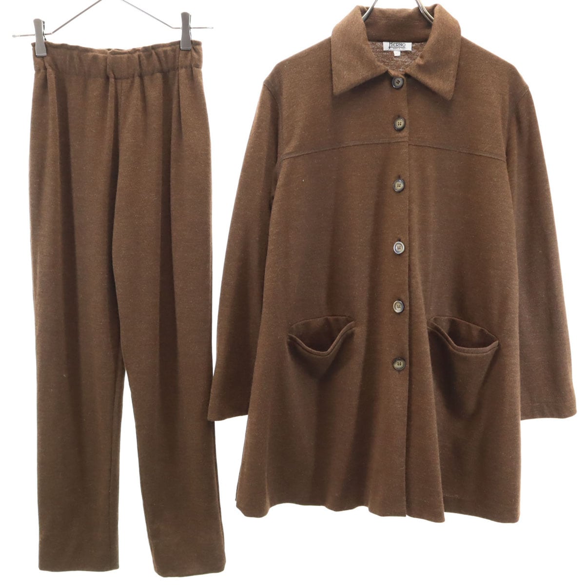 90s イタリア製 オールド ウールコート 上下セットアップ 42 ブラウン レディース 古着