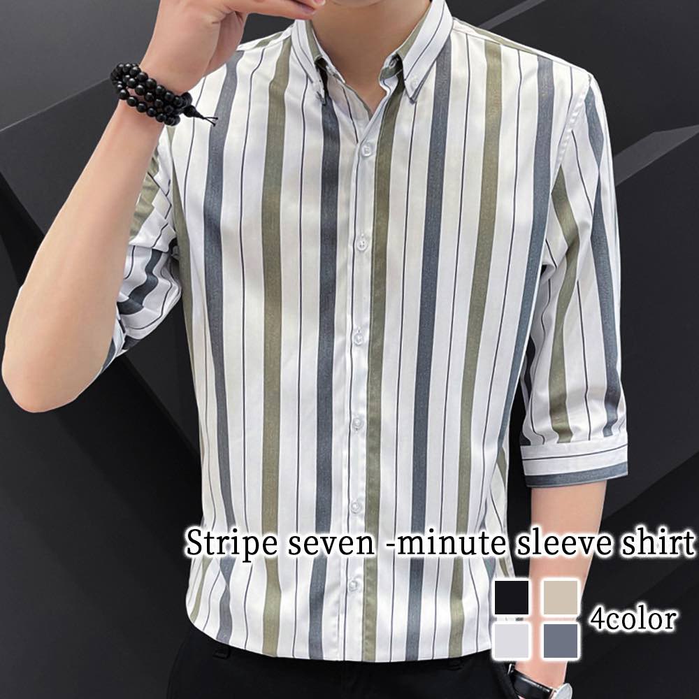 シャツ メンズ ストライプ七分袖シャツ 秋 フォーマル おしゃれ しわになりにくい オシャレ 大きいサイズ ブランド 白 カジュアル 派手 インナー 暖かい 厚手 ビジネス オフィス あったか ドルマ
