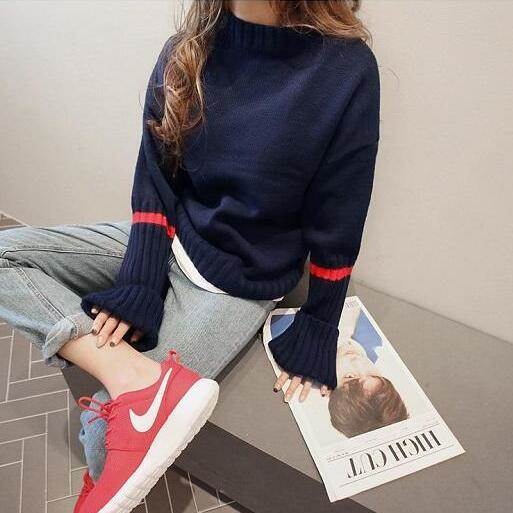 クーポン有セーター 萌袖 トップス ニット 秋 冬 普通丈トップス 長袖 ボリューム袖 クルーネック 丸首 ボトルネック 切り替えデザイン ふっくら 伸縮性 ブラック 黒 グレー 灰色 ベージュ ネイ