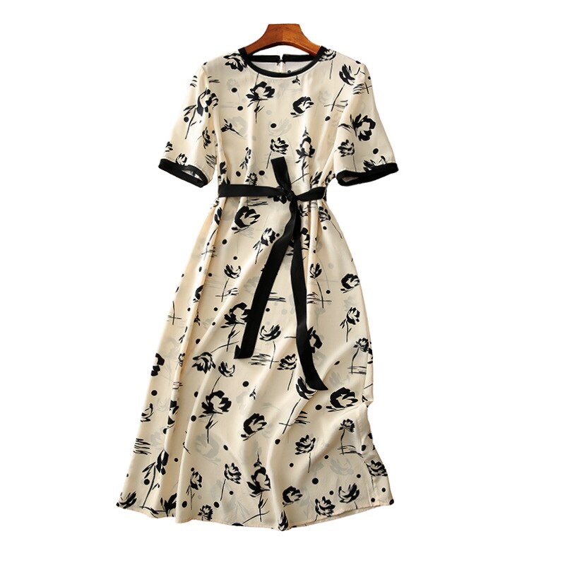 ワンピース ドレス レディース イミテーションマルベリーシルク スリム ロング丈 花柄 春 夏 秋
