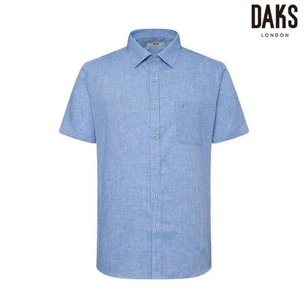 メンズ リネン混 ストレッチ ストライプ ドレス レギュラーフィット 半袖シャツ(DMS3SHDS125B1)