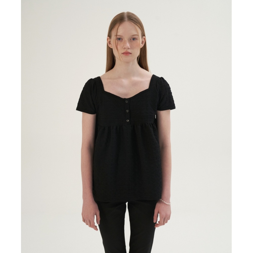 サムウェアバターシャーベットレースブラウス-ブラック